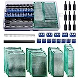 VooGenzek 75 Pièces Circuit Imprimé Double Face Kit, 20 Pièces Double Face PCB Prototype Boards, 20 Pièces Fiches Mâle/Femelle, 15 Pièces 2/3 Broches Bornier à Visser, 20 Pièces Colonne en Nylon